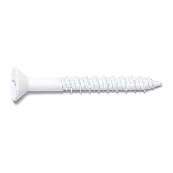 Masonry Screw, 1/4" Dia., Flat, 2 1/4 in L, Steel White Ruspert, 100 PK